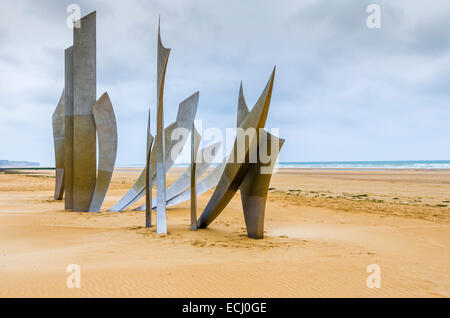 Les Braves WWII d-Day-Denkmal am Omaha Beach französischen Bildhauers Anilore Banon, Normandie, Frankreich Stockfoto