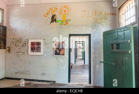 Galerie in den Zellen des Standortes Erbe Fort Nieuw-Amsterdam, Paramaribo, Suriname Stockfoto