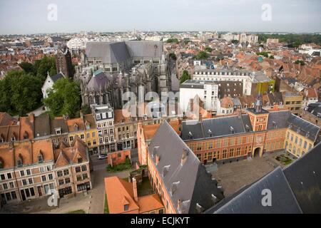 Frankreich, Nord, Lille, Contesse Hospiz Museum und Kathedrale Notre-Dame De La Treille (Luftbild) Stockfoto