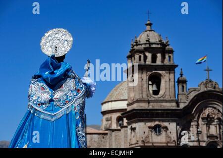 Peru, Cuzco Provinz, Cuzco, Weltkulturerbe der UNESCO, Corpus Christi fest, für mehrere Tage im Juni, Parade durch die Straßen, die Jungfrau Maria und die Heiligen der Stadt Stockfoto