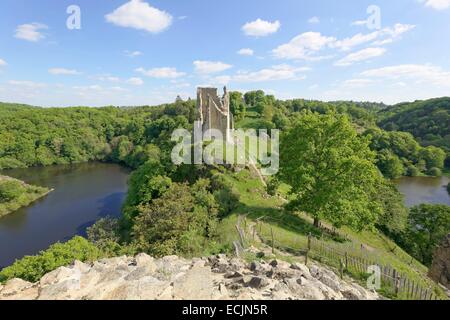 Frankreich, Creuse, Crozant, Ruinen der mittelalterlichen Burg, Creuse Tal Stockfoto