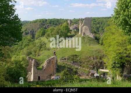 Frankreich, Creuse, Crozant, Ruinen der mittelalterlichen Burg, Creuse Tal Stockfoto