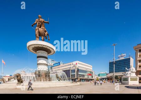 Republik Mazedonien, Skopje, Innenstadt, Mazedonien Square, die Statue von Alexander dem großen Stockfoto