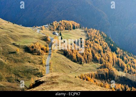 Österreich, Salzburger Land, Kärnten, Blick auf Großglockner-Hochalpenstraße (Großglockner Hochalpenstraße), Fusch, Fuschertal Tal und Hohe Tauern massiv Stockfoto