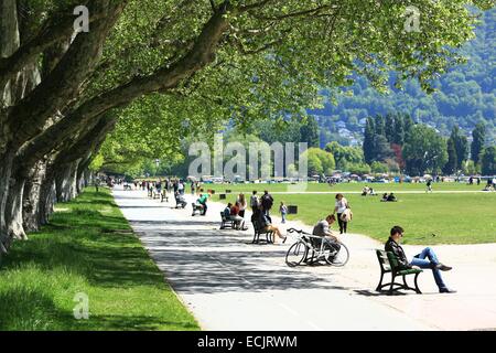 Frankreich, Haute Savoie, Annecy, Champ de Mars, Jacquet gehen Stockfoto