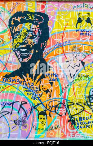 Deutschland, Berlin, Ost-Berlin, Friedrichshain, East Side Gallery, ein Überbleibsel der Berliner Mauer, entworfen von dem Künstler Hervé Morley 1990er Jahre und im Jahr 2009 renoviert Stockfoto