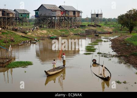 Kambodscha, Siem Reap Provinz Kompong Kleang, Stelzenläufer Häuser Dorf entlang des Tonle Sap Sees, Fischer Stockfoto