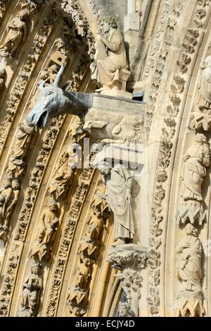 Marne, Frankreich, Reims, Kathedrale von Notre-Dame de Reims, aufgeführt als Weltkulturerbe der UNESCO, Westfassade, Blei und Zink (19. Jahrhundert) gargoyle Stockfoto