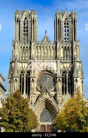 Frankreich, Marne, Reims, Kathedrale von Notre-Dame de Reims, aufgeführt als Weltkulturerbe der UNESCO, der Westfassade Stockfoto