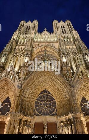 Frankreich, Marne, Reims, Kathedrale von Notre-Dame de Reims, aufgeführt als Weltkulturerbe der UNESCO, der Westfassade Stockfoto