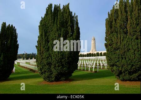 Frankreich, Maas, Douaumont, Schlacht von Verdun, Beinhaus von Douaumont, Soldaten Gräber vor der nationalen Nekropole ausgerichtet Stockfoto