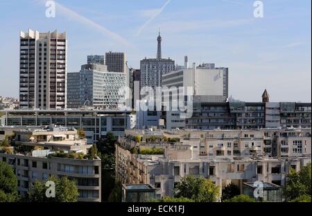 Frankreich, Paris, Parc André Citroën, gesehen vom Ballon de Paris (Luftbild) Stockfoto