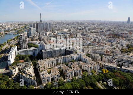 Frankreich, Paris, Parc André Citroën, gesehen vom Ballon de Paris (Luftbild) Stockfoto