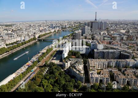 Frankreich, Paris, Parc André Citroën, gesehen vom Ballon de Paris (Luftbild) Stockfoto