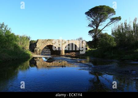 Frankreich, in der Nähe von Var, Maures, nationale Natur-Reserve der Plaine des Maures, Le Cannet des Maures, römische Brücke (stammt aus dem Mittelalter) See Escarcets Creek neun Riaux Stockfoto