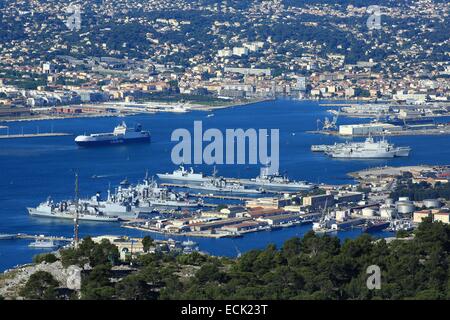 Frankreich, Basis Var, Toulon, Hafen, Marine vom Mont Faron, La Seyne Sur GESEG Hintergrund Stockfoto