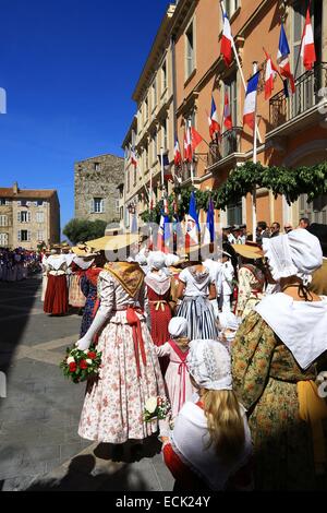 Frankreich, Var, Saint Tropez, Place de l ' Hotel de Ville, Bravade Stockfoto