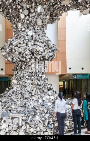 Indien, New Delhi, Kiran Nadar Museum of Art (KNMA) wurde 2010 eröffnet und ist das erste private Museum moderner und zeitgenössischer Kunst, Arbeit von Subodh Gupta als Line of Control (2008) Stockfoto