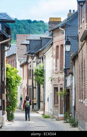 Frankreich, Seine Maritime, Villequier, Dorf an den Ufern des Flusses Seine typische Architektur Stockfoto