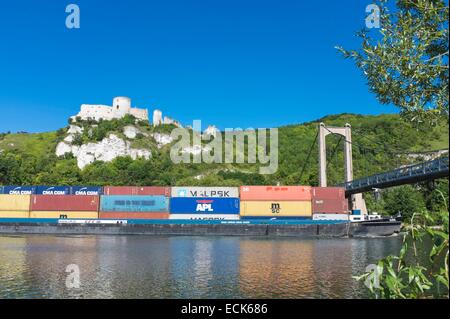 Frankreich, Eure, Les Andelys, die Ruinen des Château Gaillard, mittelalterliche Festung mit Blick auf dem Fluss Seine Stockfoto