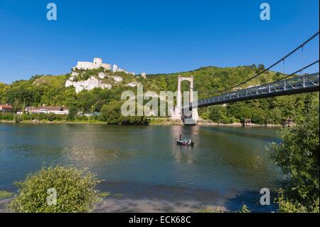 Frankreich, Eure, Les Andelys, die Ruinen des Château Gaillard, mittelalterliche Festung mit Blick auf dem Fluss Seine Stockfoto