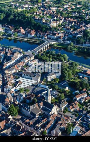 Frankreich, Indre, Le Blanc, die Stadt (Luftbild) Stockfoto