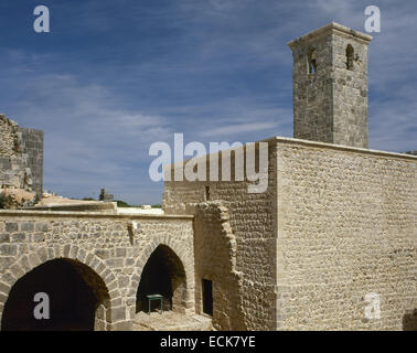 Syrien. Zitadelle von Salah Ed-Din oder Leonburg. In der Nähe von Al-Haffah. Moschee in der inneren Zitadelle. In der Nähe von Al-Haffah. In der Nähe von Osten. Stockfoto