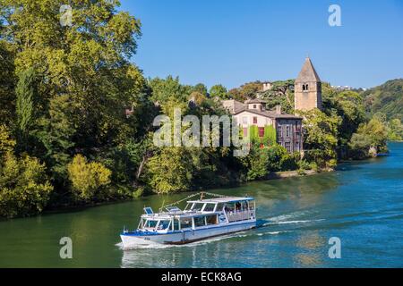 Frankreich, Rhone, Lyon Caluire et Cuire, Saint-Rambert-l ' Ile-Barbe und die romanische Kirche Notre-Dame am Rande des Flusses Saône Stockfoto