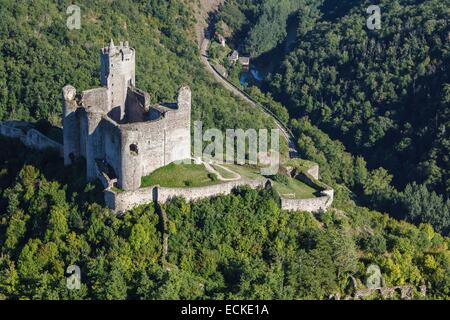 Frankreich, Aveyron, Najac, gekennzeichnet Les Plus Beaux Dörfer de France (die schönsten Dörfer Frankreichs), die Burg (Luftbild) Stockfoto