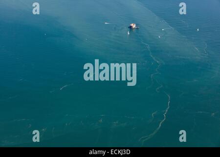 Frankreich, Charente Maritime, Fort Boyard, sand in den Strömungen des Pertuis d'Antioche (Luftbild) Stockfoto