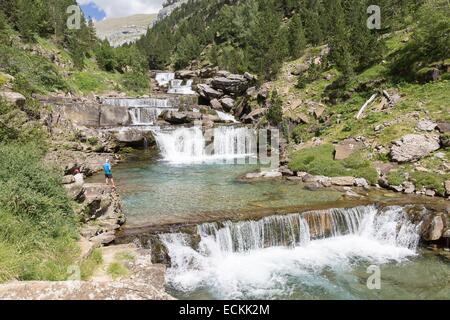 Spanien, Aragon und Torla Mont Perdu, Ordesa Nationalpark, Weltkulturerbe der UNESCO, Ordesa-Schlucht, die Gradas de Soaso Stockfoto