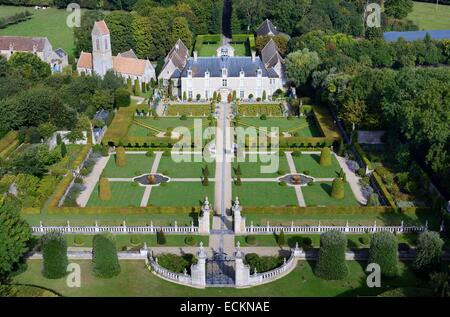 Frankreich, Calvados, Saint Gabriel Brecy, das Schloss und die Gärten von Brecy (Luftbild) Stockfoto