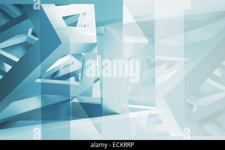 Blau und weiß abstrakt 3d Illustration Hintergrund mit chaotischen Konstruktionen aus Würfel Stockfoto