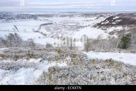 Schnee über das Loch des Horcum mitten in den North York Moors nahe dem Dorf Goathland, Yorkshire, UK.ks Stockfoto