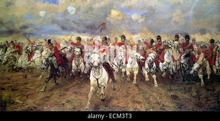 "SCOTLAND FOREVER" Elizabeth Thompson, Lady Butler 1881 Malerei von dem Vorwurf der Royal Scots Greys in der Schlacht bei Waterloo 1815 Stockfoto