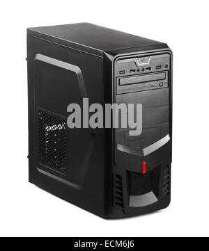 Schwarzen Computergehäuse auf weißem Hintergrund Stockfoto