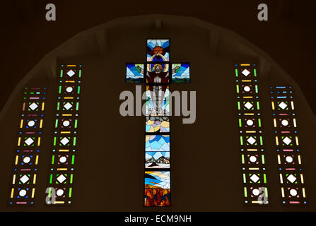 Glasfenster des auferstandenen Christus in St Philip der Apostel Puerto Plata DOM Dominikanische Republik Stockfoto
