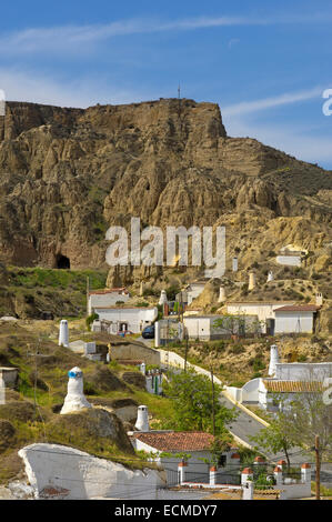 Höhlenwohnungen in Santiago Höhlenwohnungen Viertel, Guadix, Marquesado Region, Provinz Granada, Andalusien, Spanien, Europa Stockfoto