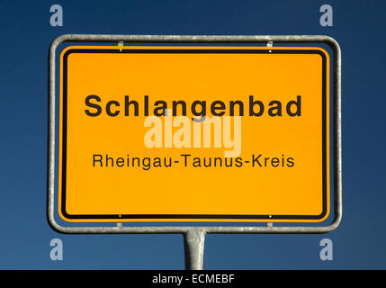 Stadt schränkt Zeichen, Schlangenbad oder Schlange Bad, Rheingau-Taunus-Kreis, Hessen, Deutschland Stockfoto