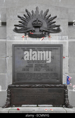 Ersten Weltkrieg Denkmal für das 5. australische Division.Zonnebeke Belgium.In Gedenken. Stockfoto