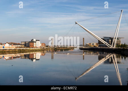 Hängebrücke über den Fluss Usk, Newport, Gwent, Wales, UK Stockfoto