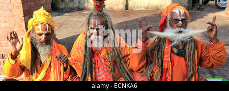 Porträt von Sadhu, hinduistischen heiligen Männer in Hanuman Dhoka, UNESCO-Weltkulturerbe, Durbar Square, Altstadt, Stadt Kathmandu, Nepal, Stockfoto