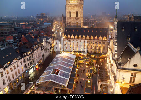 Ghent (Gent) Weihnachtsmarkt von oben, Belgien, Europa Stockfoto