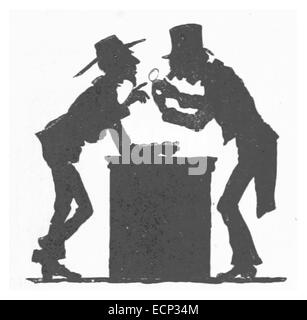 Diese Illustration von Harry Furniss aus dem Jahr 1885 zeigt eine Szene aus der viktorianischen Gesellschaft und stellt Furniss unverwechselbaren satirischen Stil dar. Das Bild fängt den für seine Werke typischen Humor und sozialen Kommentar ein. Stockfoto