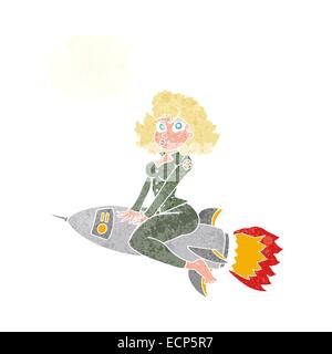 Cartoon Armee Pin-up Girl Reiten Rakete] mit Gedankenblase Stock Vektor
