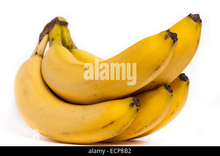 Eine Reihe von isolierten Bananen auf weißem Hintergrund Stockfoto