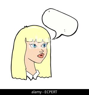 Cartoon hübsches Mädchen mit langen Haaren mit Sprechblase Stock Vektor