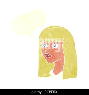 Cartoon hübsches Mädchen mit langen Haaren mit Sprechblase Stock Vektor