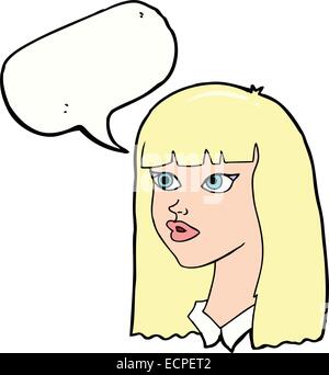 Cartoon hübsches Mädchen mit langen Haaren mit Sprechblase Stock Vektor