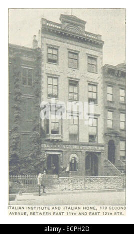 Diese Illustration von King's New York City aus dem Jahr 1893 auf Seite 462 zeigt das Italian Institute and Italian Home, das sich an der 179 Second Avenue zwischen East 11th und East 12th Street befindet. Das Bild bietet einen historischen Blick auf die architektonischen Merkmale des Gebäudes und den urbanen Kontext in New York Ende des 19. Jahrhunderts. Stockfoto